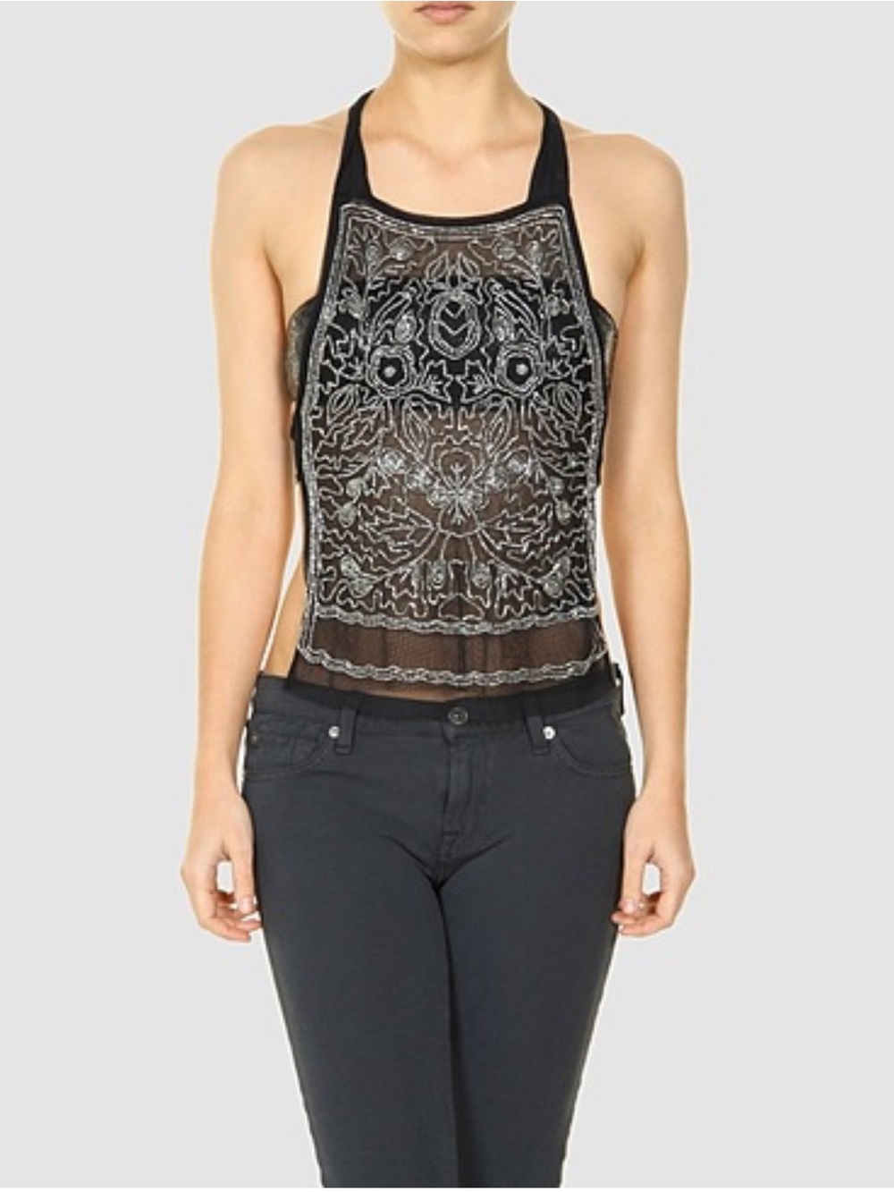 NWT Rare Fornarina Beaded Mesh Backless Halter Top Y2K Italy